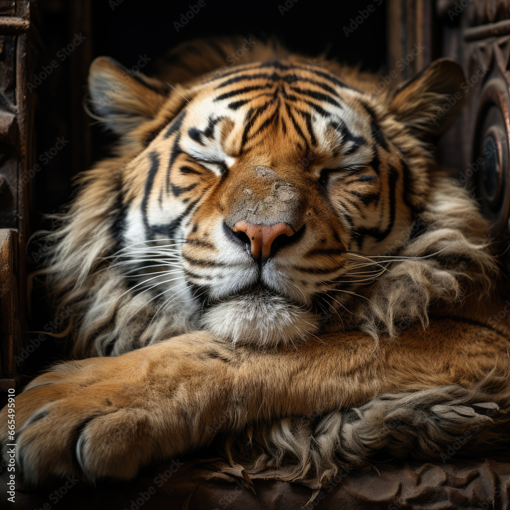 Fototapeta premium when tigers sleep, they sometimes curl up