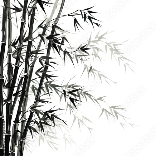 black and white bamboo leaves isolated on white background