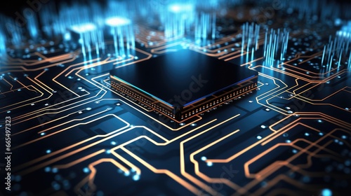 Technology visualization of circuit board CPU processor microchip concept background