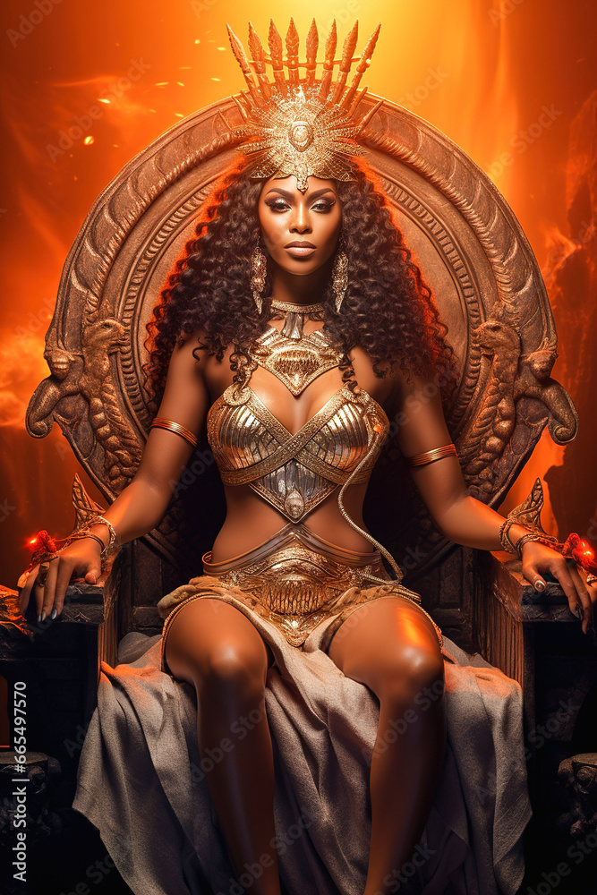 African American Egyptian goddess on the throne.