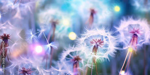 Colorful background of dandelions in close-up