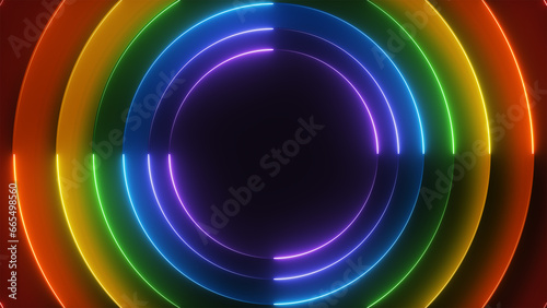 3d render, abstract colorful neon circle frame with glowing lines