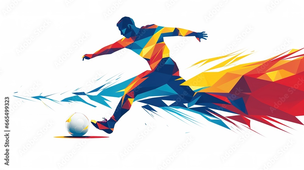 illustration of a person kicking football in color splash