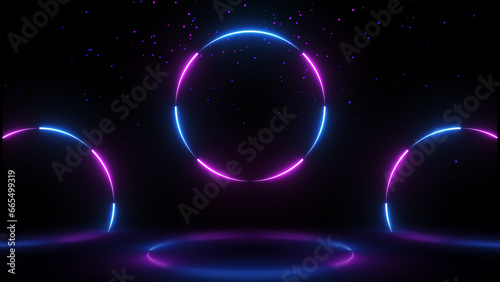 Abstract neon background with glowing blue and purple laser beams. Futuristic technology concept.