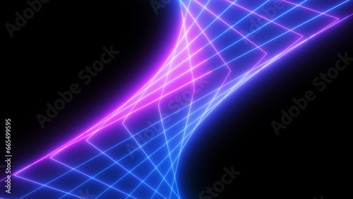 Abstract neon background with glowing blue and purple laser beams. Futuristic technology concept.