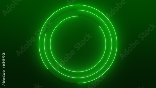 Abstract neon green background with glowing circle and  lines