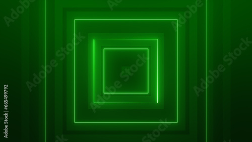 Abstract neon green background with glowing square and lines