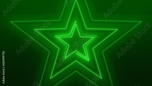 Abstract neon green background with glowing star and lines