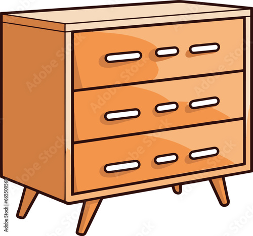 A minimalist, flat color, vector illustration of a dresser in a comic-inspired style.