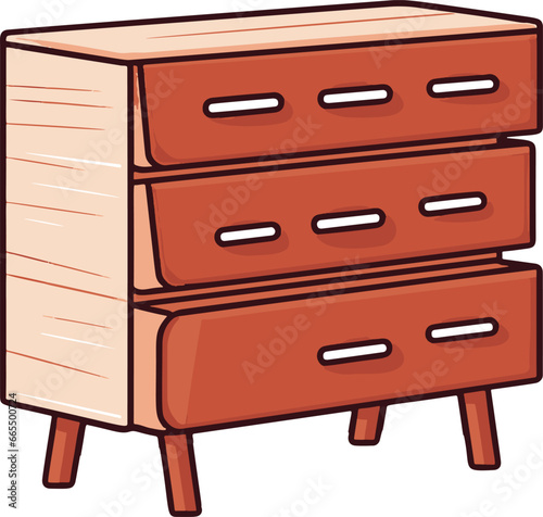 A minimalist, vector image showcasing a simple comic-styled dresser with flat colors, embodying a sleek and modern aesthetic.