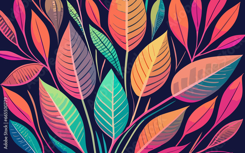 Seamless pattern with colorful leaves. Vector illustration of beautiful floral design  abstract background  generative ai
