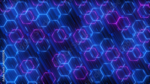 Abstract blue and purple hexagon technology background