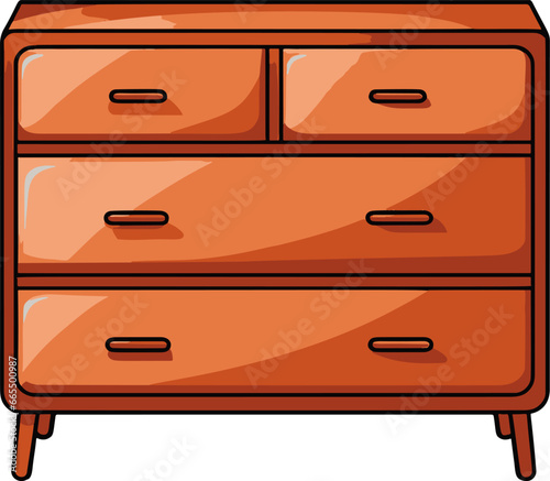 Minimalistic vector illustration of a simple, comic-style dresser with flat colors.