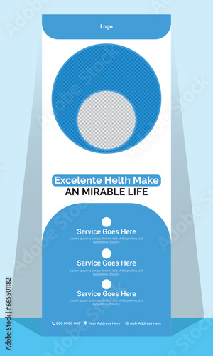 Professional medical roll up banner design blue color use for stand 