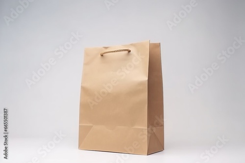 Brown environmental paper bag, white background isolate. AI generated.