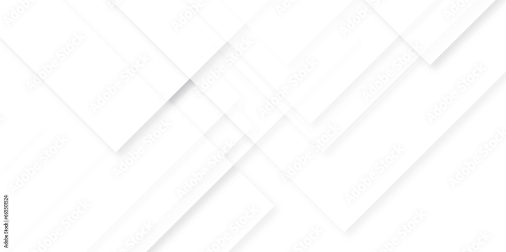 Modern Abstract white background design with layers of textured white transparent material in triangle and squares shapes. White color technology concept geometric line vector background.