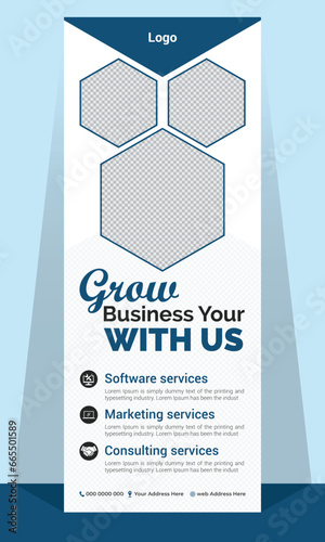 Corporate business roll up banner design useable for print media with high regulation