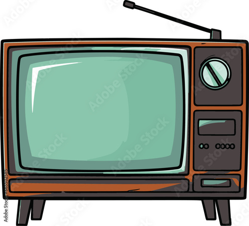Minimalistic vector illustration of a comic-style, simple flatscreen TV with vibrant flat colors.