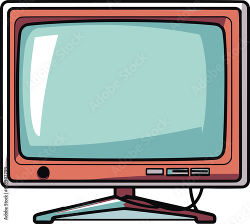 Minimalistic vector illustration of a flatscreen TV in a comic-style design, featuring simple flat colors.