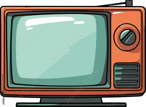 Minimalistic vector illustration of a comic-style flatscreen TV in simple, flat colors.