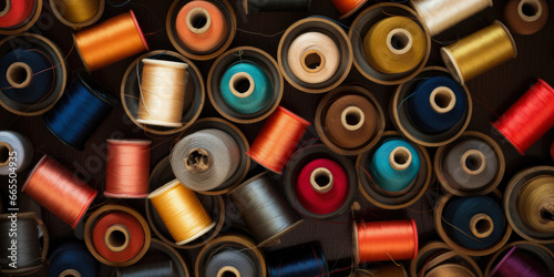 Various Multicolored Spools Of Thread Top View Created Using Artificial Intelligence