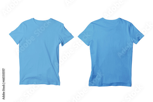 Blank Athletic Blue Isolated Unisex Crew Neck Short Sleeve T-Shirt Front and Back View Mockup Template