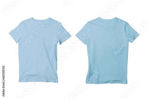 Blank Charolina Blue Isolated Unisex Crew Neck Short Sleeve T-Shirt Front and Back View Mockup Template