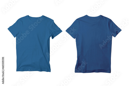 Blank Harbor Blue Isolated Unisex Crew Neck Short Sleeve T-Shirt Front and Back View Mockup Template