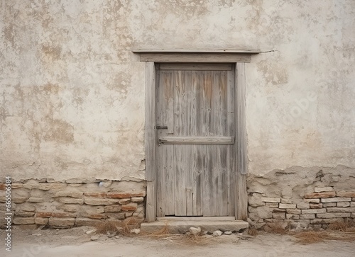 old wooden door in old wall