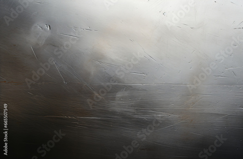 Metal surface covered in scratches and smudges with diffused lighting from top left corner.