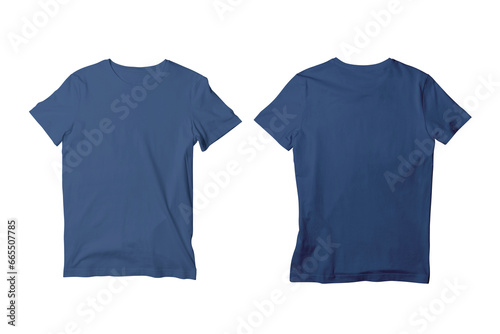 Blank Navy Isolated Unisex Crew Neck Short Sleeve T-Shirt Front and Back View Mockup Template