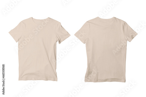 Blank Sand Unisex Crew Neck Short Sleeve T-Shirt Front and Back View Mockup Template