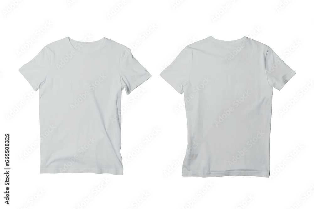 Blank Silver Unisex Crew Neck Short Sleeve T-Shirt Front and Back View Mockup Template Blank Silver Unisex Crew Neck Short Sleeve T-Shirt Front and Back View Mockup Template