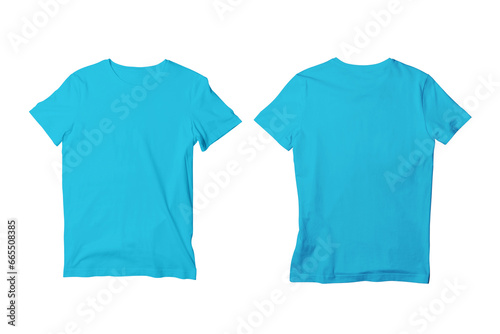 Blank Teal Unisex Crew Neck Short Sleeve T-Shirt Front and Back View Mockup Template