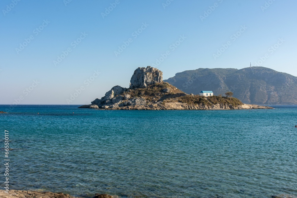 Castro (ruins of ancient castle) on small island in Kampos, Agios Stefanos, Kos, Dodecanese, Greece