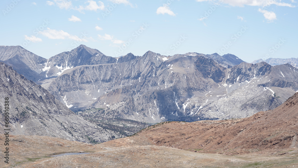 Mountain peaks on the Pinchot Pass section along the Pacific Crest Trail in California, USA.