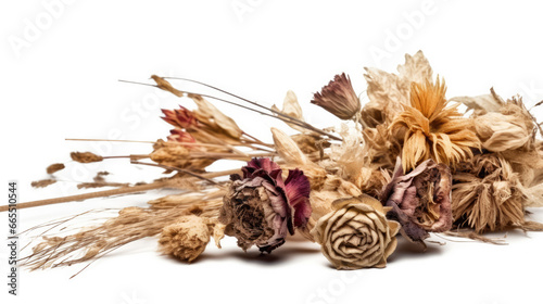 Elegant dried flowers on a pristine white background, a timeless and versatile floral composition