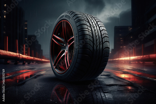 Rubber tire with shiny chrome rim photo