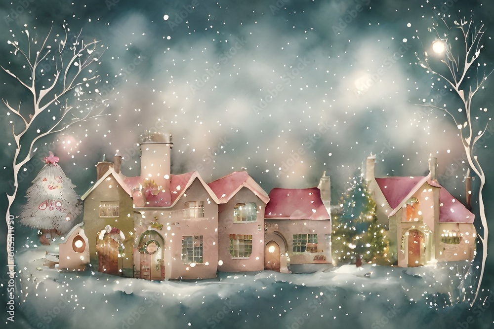 Scenery of a beautiful village on a deep winter night, Generative Ai Scenery of a beautiful village on a deep winter night, Generative Ai