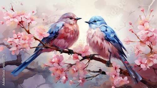bird on branch 3D illustration