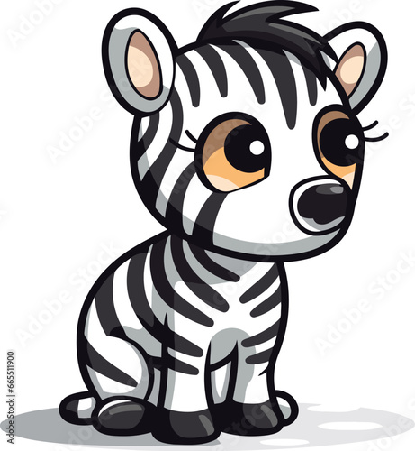 Cute baby zebra isolated on white background. Vector illustration.