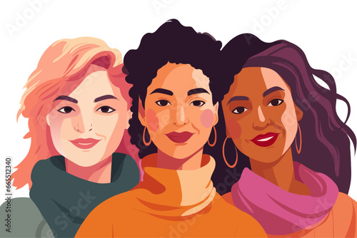 multicultural diverse group of women friends smiling happy vector illustration