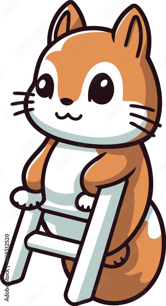 Obraz premium cute little squirrel sitting on a ladder cartoon vector illustration graphic design