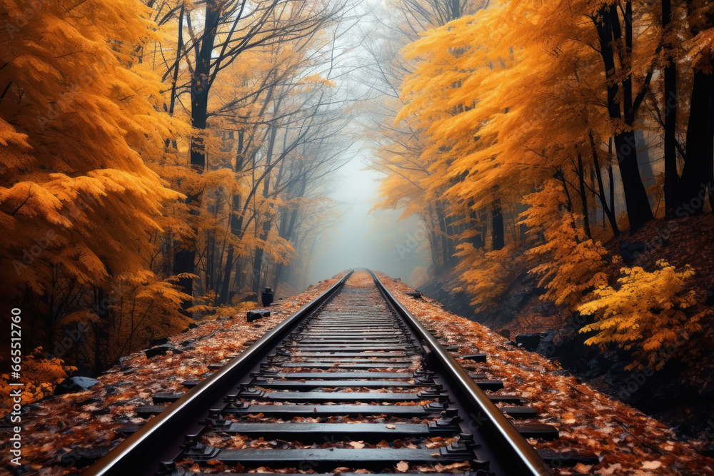 Naklejka premium beautiful view of railroad in the forest