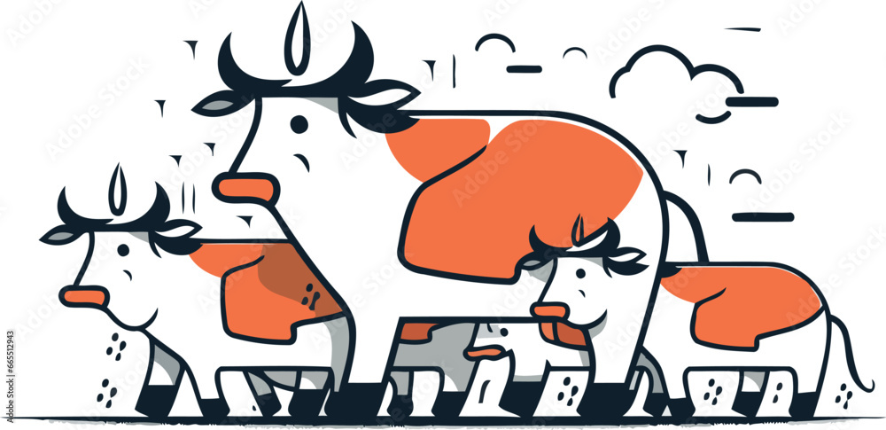 Fototapeta premium Cows. Vector illustration of farm animals. Cows grazing.