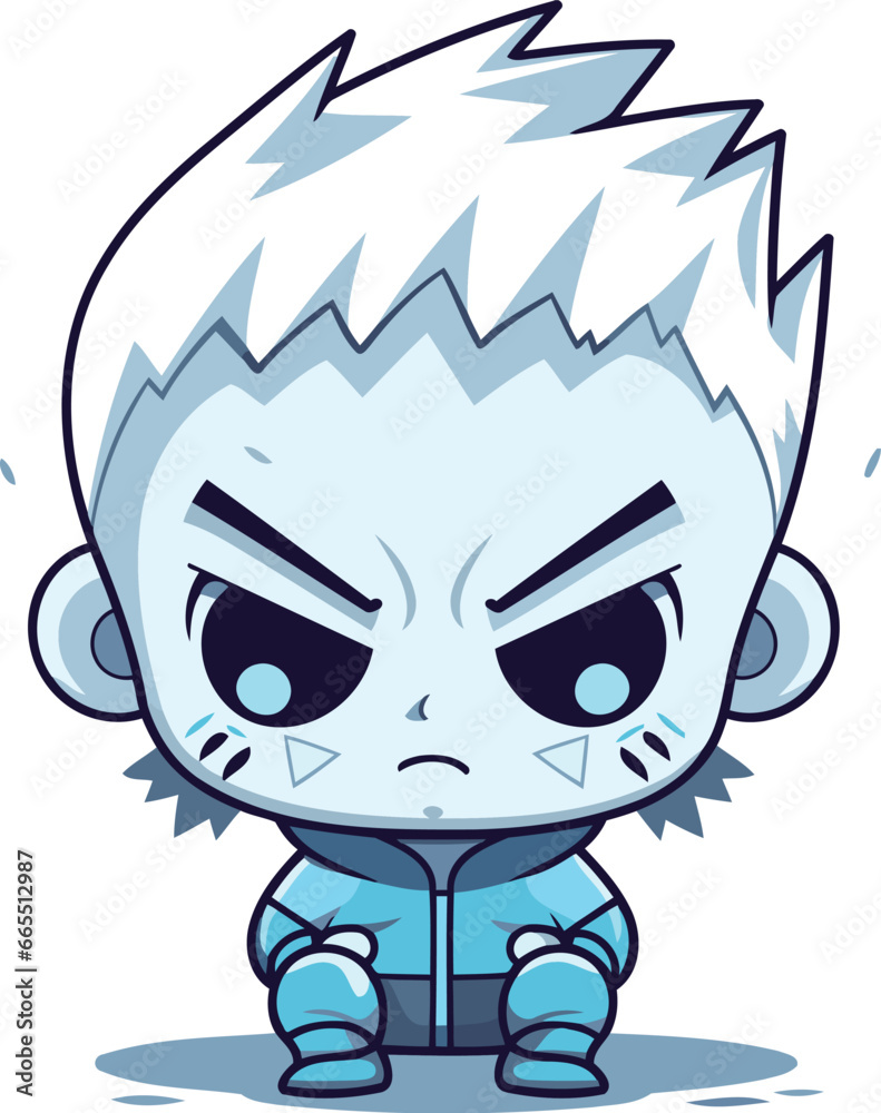 Cute cartoon little boy with angry facial expression. Vector illustration. Cute cartoon little boy with angry facial expression. Vector illustration.