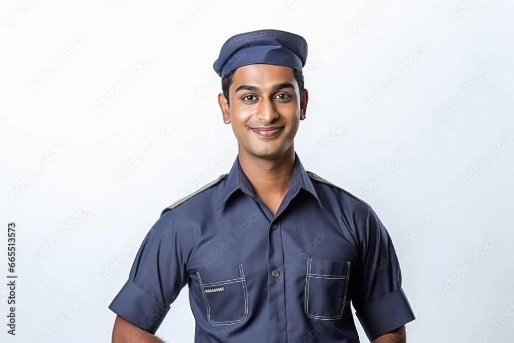 young indian worker on white background