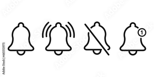 Notification bell icon. Alarm symbol. Ringing bells icon. Alarm clock and smartphone application alert icon.
