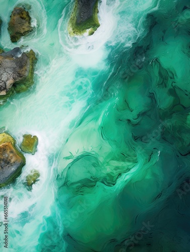 aerial view of the sea with rocks