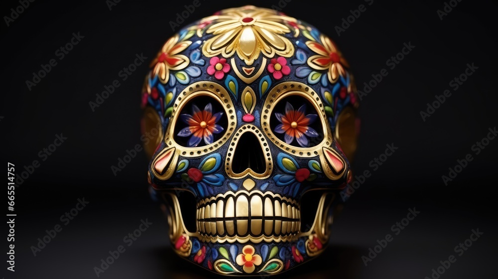 3D rendered day of the dead sugar skull with colorful pattern isolated on black background 3D rendered day of the dead sugar skull with colorful pattern isolated on black background
